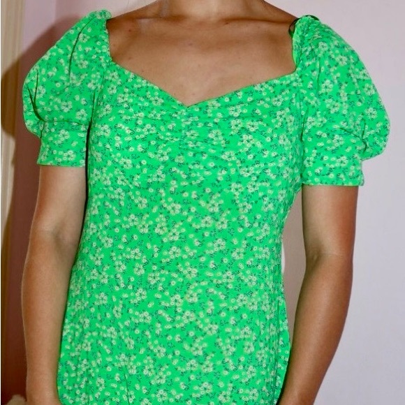 QUIZ Puff sleeve Floral green dress sundress - Picture 2 of 5